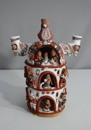 14' Handcrafted Peruvian Ceramic Nativity Tower Sculpture