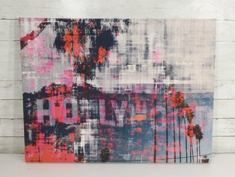 Large Contemporary Abstract Canvas Painting  Urban Palm Tree Scene  24 X 32
