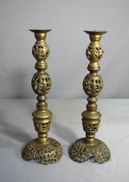 Pair Of 14' Vintage Brass Candle Holders