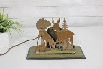 Vintage Mid-Century Metal Deer Scene Lamp Sculpture Lighted Display  10' X 7' X 4'