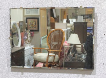 Vintage Frameless Wall Mirror With Brass Clips  20' X 28'