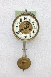 Vintage Mechanical Wall Clock W/ Pendulum  Brass Dial & Weights  20H  Untested