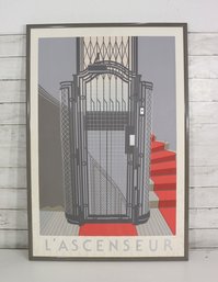 Vintage Art Deco LAscenseur Elevator Poster Print  Framed Architectural Graphic  36 X 24