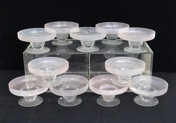 Set Of 11 Frosted Clear Glass Dessert / Sherbet Bowls  5 Round  2.5 Tall
