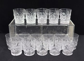 Set Of 16 Vintage Pressed Glass Tumblers / Rocks Glasses  3.5H  Floral Pattern