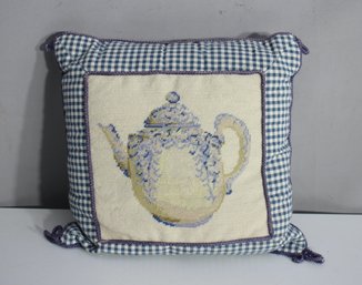 Hand-Stitched Needlepoint Teapot Decorative Pillow  12' X 12'