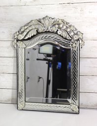 Vintage Venetian Style Etched Glass Wall Mirror  18.5'H X 14'W