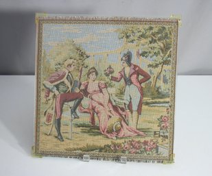 French-Made Vintage Tapestry Panel Depicting Romantic Scene  -13' X 13'