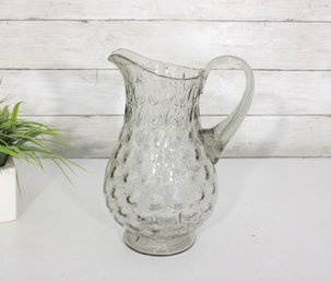 Hobbs Style Clear Glass Inverted Thumbprint Pitcher  10' Tall