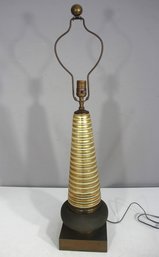 Vintage 34' Mid-Century Modern Glass & Metal Table Lamp  Gold Striped Cone