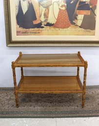 Vintage Two-Tier Bamboo & Cane Table With Glass Top  26'H X 36.5'W X 20'D