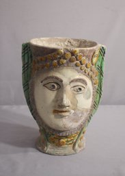 Vintage Earthenware Face In Relief Cachepot