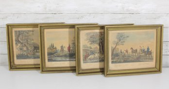 Set Of 4 Vintage Equestrian Prints  French Riding Scenes  Framed  11.5' X 13.5'