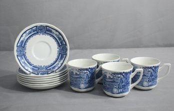 11pc Vintage Royal Staffordshire American Heritage Ironstone J&G Meakin Cups And Saucers