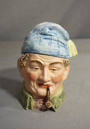 Antique Majolica Toby Figural Tobacco Jar 'Man With Knit Cap And Pipe