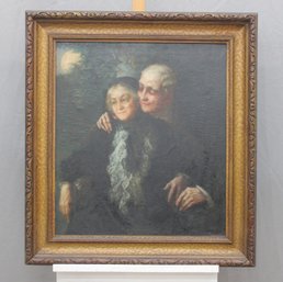 Antique Style Double Portrait  Intimate Oil On Canvas, Gilt Framed
