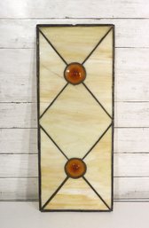 Vintage Leaded Stained Glass Panel  Amber Medallions Geometric Design  23.5 X 9.5
