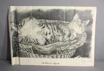 Unframed Le Chat En Majeste' - Signed Pencil Artwork By Maxine Juan  18.5'x 27'