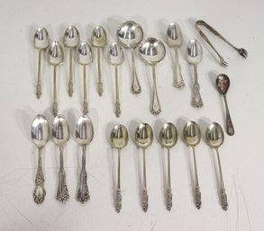 Vintage Silverplate Spoon Lot  Mixed Patterns & Sizes  Serving, Teaspoons & Tongs  Assorted Set