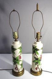 Pair Of Hand Painted Vintage Table Lamp Signed By Artist.