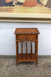 Vintage Faux Bamboo & Cane Magazine Side Table With Drawer  24'H X 16'W X 12.5'D