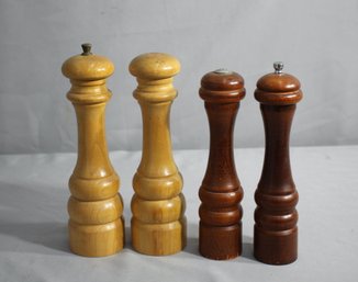 Two Vintage Wooden Bishop Salt Shaker And Pepper Grinder Sets