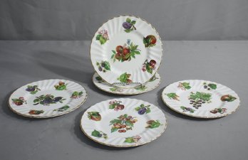 Set Of 5 Vintage  Hamilton Fine Bone China Fruit And Gold Rim Plates