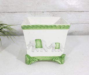 Eximious Hand Painted Italian Ceramic Planter Cachepot  Elephant Motif, 6.5' X 7'