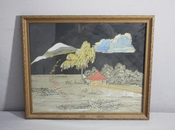 Tranquil Mountain Retreat- A Vintage Mixed-Media Landscape