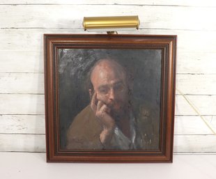Vintage Framed Portrait Painting Of A Gentleman  Oil On Canvas  Gallery Light  30 X 20