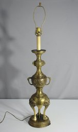 Antique Ornate Brass Lamp With Lion Paw Feet - 41' Tall