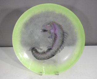 Signed 15' Round Art Glass Plate - Fish Design