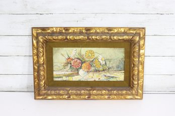 Vintage Framed Floral Still Life Painting  Signed Mixed Media Artwork  Ornate Gold Frame  12 X 18