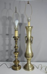 Pair Of Ornate Brass Table Lamps  43' And 40' Tall, Mixed Designs