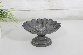 Small Rustic Metal Pedestal Urn  Scalloped Edge Bowl  Farmhouse Dcor  3.5H X 6.5D