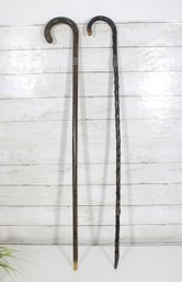 Antique Wooden Walking Stick Cane W/ Sterling Silver Band  36'