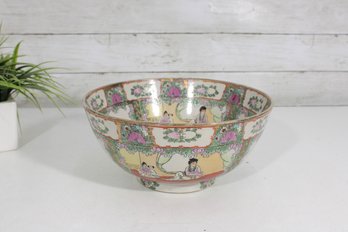 Vintage Chinese Famille Rose Style Bowl  Hand Painted Figural & Floral  10D X 5H