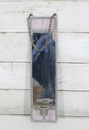 Vintage Stained Glass Wall Sconce Candle Holder W/ Chain  Pink & Blue Panel, 12.5' X 3'