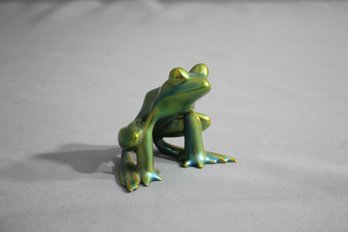 Vintage Zsolnay Hungary Green Iridescent Pottery Frog
