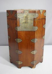 Vintage Octagonal Wooden Storage Chest With Brass Detailing - 18'H X 12' Round