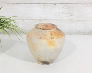 Signed Studio Art Glass Vase  Hand Blown Mottled Brown & Cream Art Glass 5.5'
