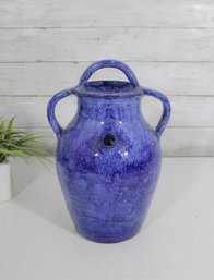 Large Blue Glazed Ceramic Jug Vase  Handled Vessel W/ Pour Spout  12'H