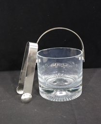 Vintage Glass Ice Bucket With Stainless Steel Handle & Tongs  Mid-Century Barware