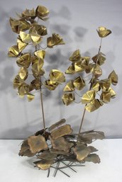 Vintage Brutalist Metal Sculpture  Abstract Ginkgo Leaf Wall Art