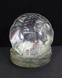 Set Of 6 Vintage Iridescent Glass Plates  Embossed Grape & Leaf Design  Made In Japan