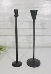 Pair Tall Black Metal Candlesticks  Modern Minimalist Taper Candle Holders  18.5H