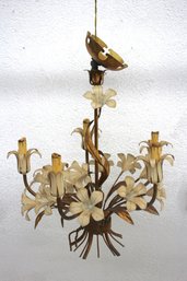 Vintage 24 Italian Tole Floral Chandelier  Gilt & Cream Metal