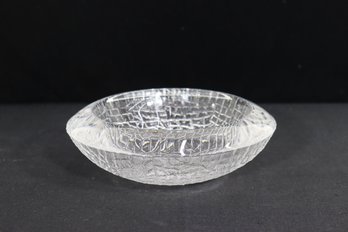 Orrefors Sweden Lars Hellsten Discus Textured Crystal Art Glass Bowl Dish-3'H X 9' Round