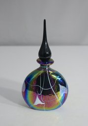 Handcrafted Iridescent Art Glass Perfume Bottle With Elegant Stopper