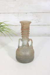 Murano Scavo Style Art Glass Vase  Double Handle Textured Italian Vase 6.5'